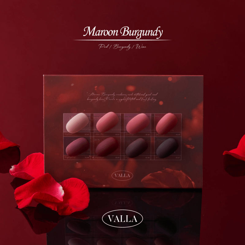 VALLA Maroon Burgendy Collection 8pcs/set - Koreannails.co.uk
