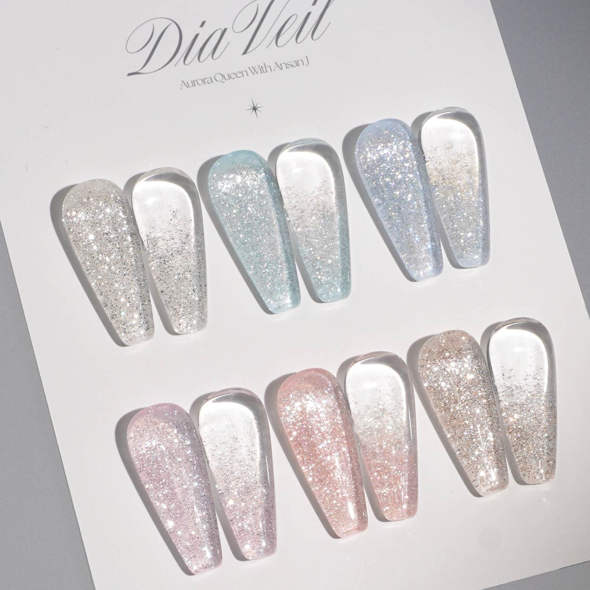 AURORA QUEEN x Ansan J Dia Veil Glitter Gel Collection (6pcs) - Korean Nail Gel Polish - Koreannails.co.uk