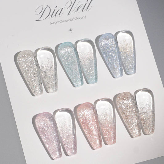 AURORA QUEEN x Ansan J Dia Veil Glitter Gel Collection (6pcs) - Korean Nail Gel Polish - Koreannails.co.uk