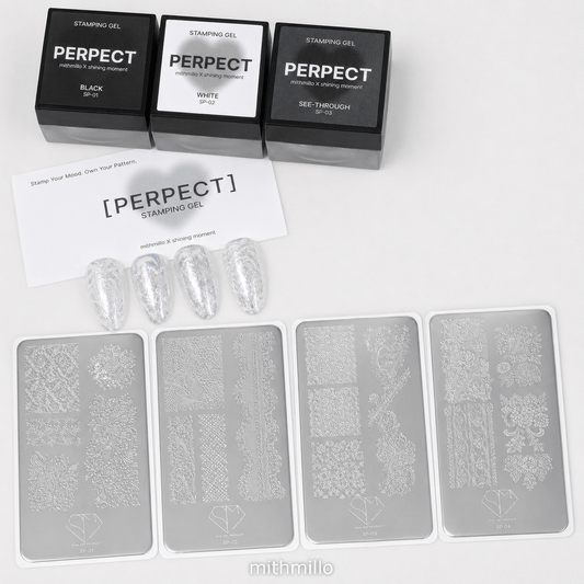 MITHMILLO x Shining Moment Stamping Gel Polish Set – Korean Nail Gel Collection and 4 Stamping Plates - Koreannails.co.uk