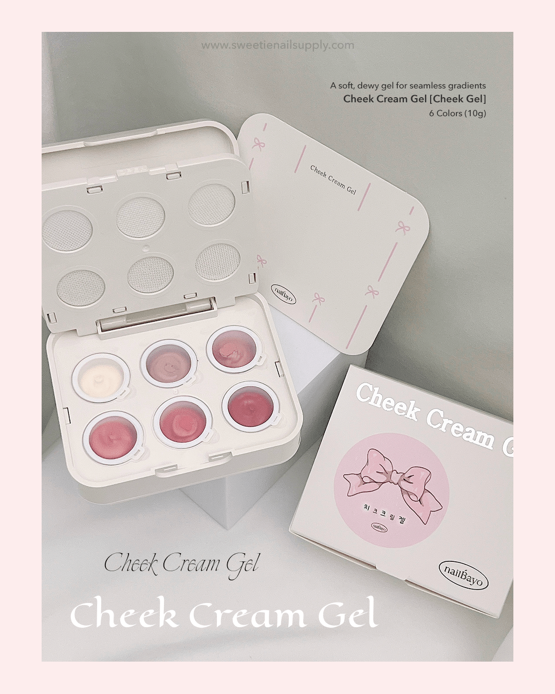 NAILBAYO Cheek Cream Gel Pink CK01–CK06 – 6-Colour Palette - Koreannails.co.uk