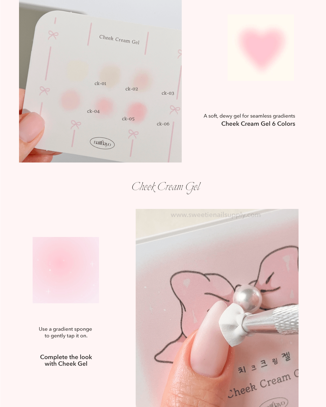 NAILBAYO Cheek Cream Gel Pink CK01–CK06 – 6-Colour Palette - Koreannails.co.uk