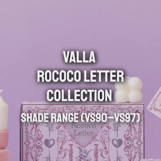 VALLA Rococo Letter collection VS90–VS97: product and packaging showcase, from the KoreanNails Instagram product reel.
